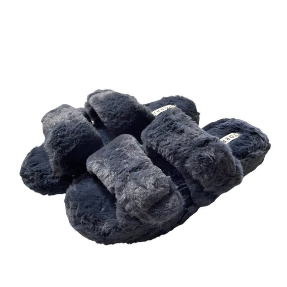 Torrid Women's New Navy Blue Double Band Faux Fur Slipper Sz 9.5 Extra Wide Widt - Picture 2 of 8
